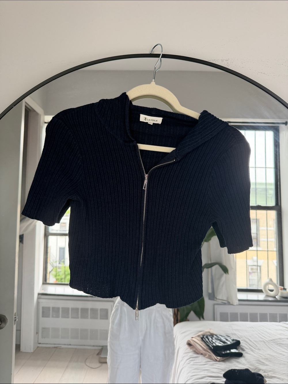 Ribbed Zip-Front Hoodie Jacket - Black - L'Academie